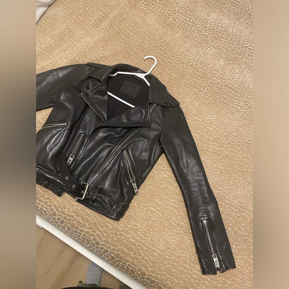 Allsaints Balfern Belted Hem Leather Biker Jacket